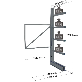 Cantilever lourd simple face - Kit suivant H. 2500 x L. 1500 x P. 700 mm 4 niv.-Lire la description