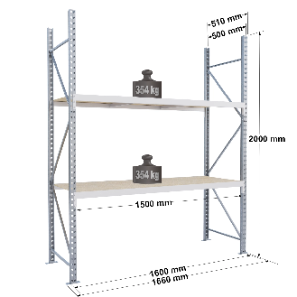 Rayonnage Epsivol One - kit départ 2000x1500x500 mm 2 niv - 354 kg/niveau-Lire la description