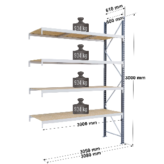 Rayonnage Epsivol - kit suivant 3000x3000x600 mm 4 niv. - 934 kg/niveau-Lire la description