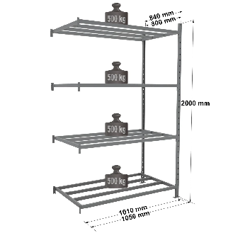 Rayonnage Kit suivant tubulaire peint 2000x1010x800mm 4 niveaux-Lire la description
