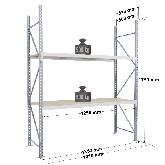 Rayonnage Epsivol One - kit départ 1750x1250x500 mm 2 niv - 500 kg/niveau Rayonnage Epsivol One - kit départ 1750x1250x500 mm 2 niv - 500 kg/niveau-Lire la description