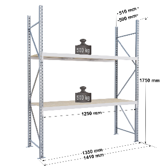 Rayonnage Epsivol One - kit départ 1750x1250x500 mm 2 niv - 500 kg/niveau-Lire la description