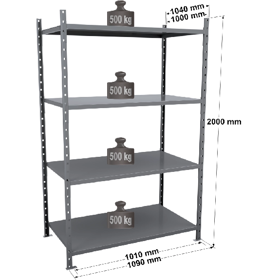 Rayonnage Fliplus - Kit départ tôlé peint 2000x1010x1000mm 4 niv. Rayonnage Fliplus - Kit départ tôlé peint 2000x1010x1000mm 4 niv.-Lire la description