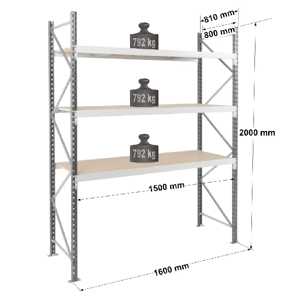 Rayonnage - kit départ 2000x1500x800 mm 3 niv. - 792 kg/niveau Rayonnage - kit départ 2000x1500x800 mm 3 niv. - 792 kg/niveau-Lire la description