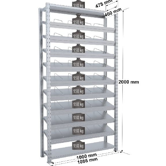 Rayonnage visserie - Kit départ galva H. 2000 L. 1000 P. 500 mm 11 niv. Rayonnage visserie - Kit départ galva H. 2000 L. 1000 P. 500 mm 11 niv.-Lire la description