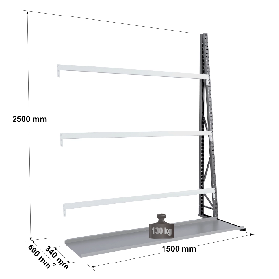 Rayonnage Epsivol vertical - Kit suivant simple face peint 2500x1500x600 mm Rayonnage Epsivol vertical - Kit suivant simple face peint 2500x1500x600 mm-Lire la description