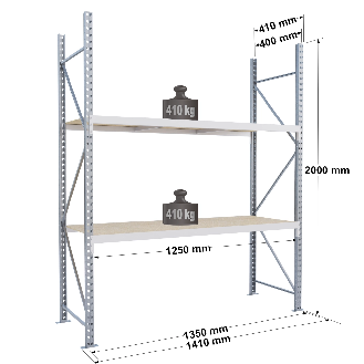 Rayonnage - kit départ 2000x1250x400 mm 2 niv - 410 kg/niveau-Lire la description
