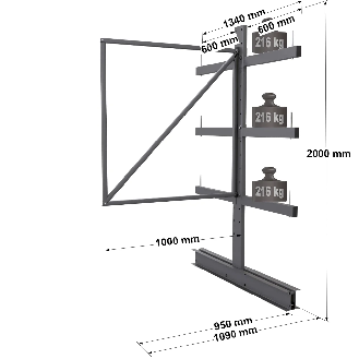 Cantilever léger double face - Kit suivant H. 2000 x L. 1000 x P. 600 mm 3 niv.-Lire la description