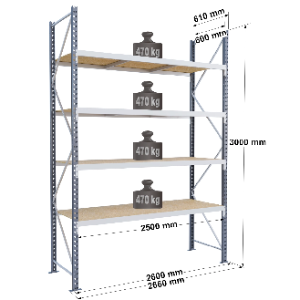 Rayonnage industriel 4 niveaux 470 kg-Lire la description