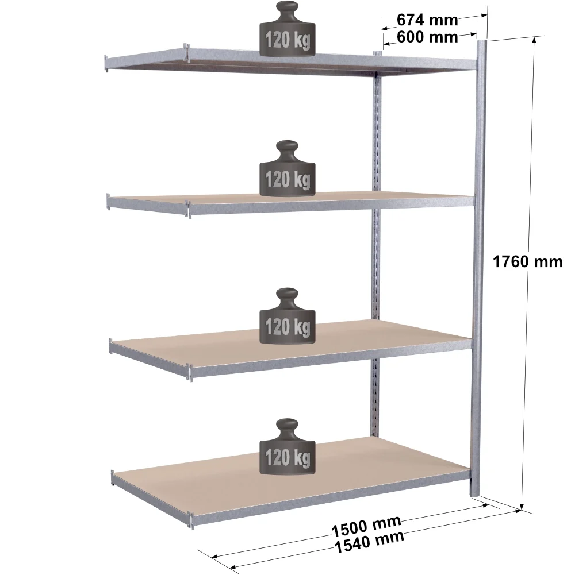 Rayonnage Epsiline - Kit suivant galvanisé 1760x1500x600 mm 4 niv. Rayonnage Epsiline - Kit suivant galvanisé 1760x1500x600 mm 4 niv.-Lire la description