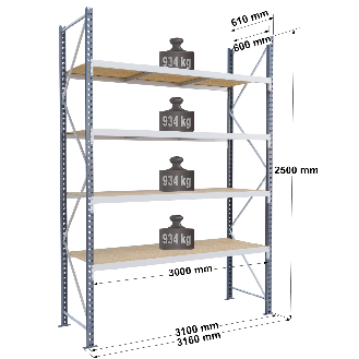 Rayonnage industriel 4 niveaux 934 kg-Lire la description