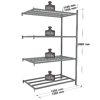 Rayonnage Kit suivant tubulaire peint 2000x1260x1000mm 4 niv.-Lire la description