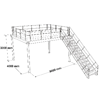 Plate-forme Mezzaman - Kit départ 2000x8000x4000 mm, capacité : 350 kg/m²-Lire la description