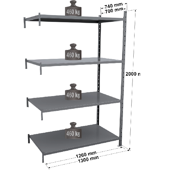 Rayonnage Fliplus - Kit suivant tôlé peint 2000x1260x700mm 4 niv. Rayonnage Fliplus - Kit suivant tôlé peint 2000x1260x700mm 4 niv.-Lire la description