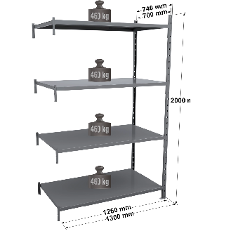 Rayonnage Fliplus - Kit suivant tôlé peint 2000x1260x700mm 4 niv.-Lire la description