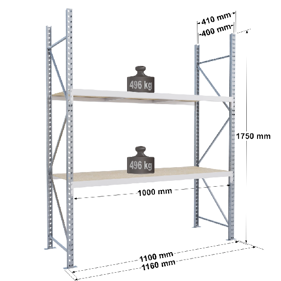 Rayonnage - kit départ 1750x1000x400 mm 2 niv - 496 kg/niveau Rayonnage - kit départ 1750x1000x400 mm 2 niv - 496 kg/niveau-Lire la description