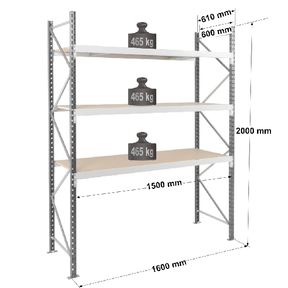 Rayonnage - kit départ 2000x1500x600 mm 3 niv. - 465 kg/niveau Rayonnage - kit départ 2000x1500x600 mm 3 niv. - 465 kg/niveau-Lire la description