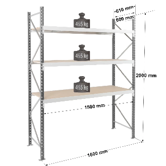 Rayonnage industriel 3 niveaux 465 kg-Lire la description