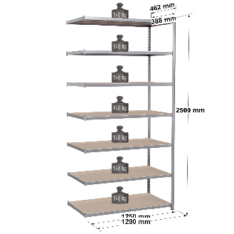 Rayonnage Kit suivant galvanisé 2500x1250x388 mm 7 niv.-Lire la description