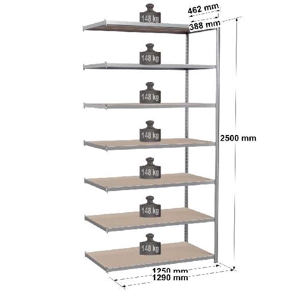 Rayonnage Kit suivant galvanisé 2500x1250x388 mm 7 niv. Rayonnage Kit suivant galvanisé 2500x1250x388 mm 7 niv.-Lire la description