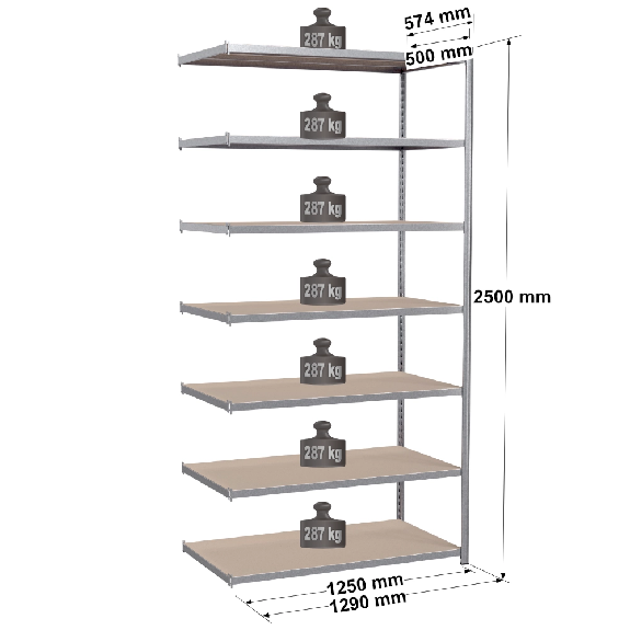 Rayonnage - Kit suivant galvanisé 2500x1250x500 mm 7 niv. Rayonnage - Kit suivant galvanisé 2500x1250x500 mm 7 niv.-Lire la description