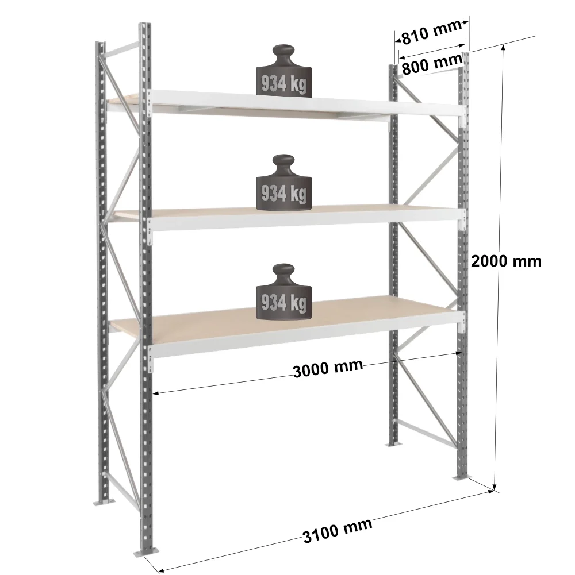 Rayonnage - kit départ 2000x3000x800 mm 3 niv. - 934 kg/niveau Rayonnage - kit départ 2000x3000x800 mm 3 niv. - 934 kg/niveau-Lire la description