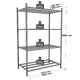 Rayonnage Kit départ tubulaire peint 2000x1010x800mm 4 niv.-Lire la description