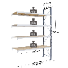 Rayonnage - kit suivant 2500x2500x600 mm 4 niv. - 948 kg/niveau