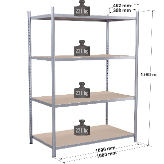 Rayonnage Epsiline - Kit départ galvanisé 1760x1000x388 mm 4 niv.-Lire la description