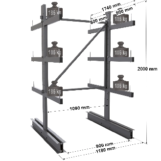 Cantilever léger double face - Kit départ H. 2000 x L. 1000 x P. 800 mm 3 niv.-Lire la description