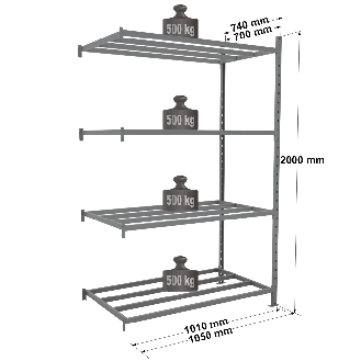 Rayonnage - Kit suivant tubulaire peint 2000x1010x700mm 4 niv.-Lire la description