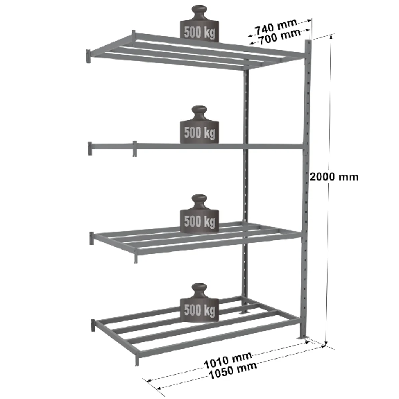 Rayonnage - Kit suivant tubulaire peint 2000x1010x700mm 4 niv.-Lire la description