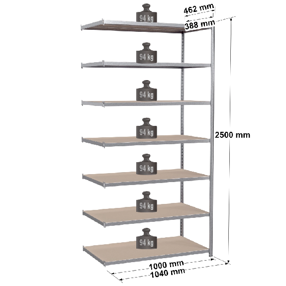 Rayonnage - Kit suivant galvanisé 2500x1000x388 mm 7 niv. Rayonnage - Kit suivant galvanisé 2500x1000x388 mm 7 niv.-Lire la description