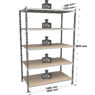 Rayonnage Flip - Kit départ peint 2000x1000x500mm 5 niv.-Lire la description