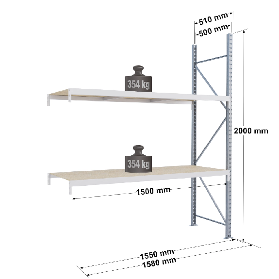 Rayonnage Epsivol One - kit suivant 2000x1500x500 mm 2 niv - 354 kg/niveau Rayonnage Epsivol One - kit suivant 2000x1500x500 mm 2 niv - 354 kg/niveau-Lire la description