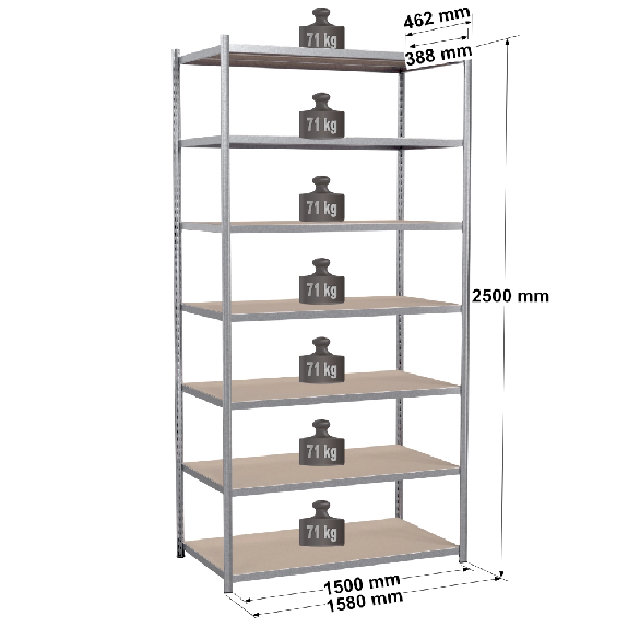 Rayonnage - Kit départ galvanisé 2500x1500x388 mm 7 niv. Rayonnage - Kit départ galvanisé 2500x1500x388 mm 7 niv.-Lire la description