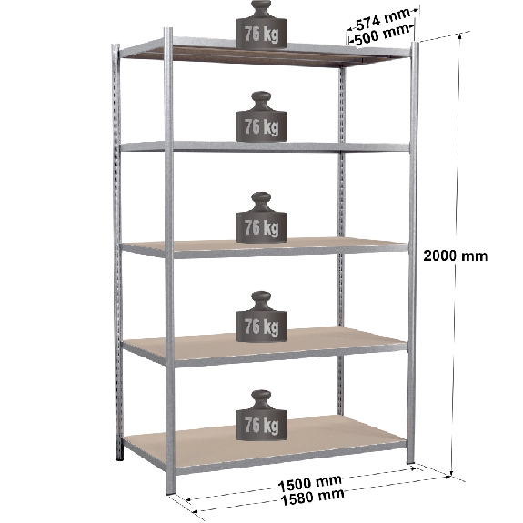 Rayonnage - Kit départ galvanisé 2000x1500x500 mm 5 niv. Rayonnage - Kit départ galvanisé 2000x1500x500 mm 5 niv.-Lire la description