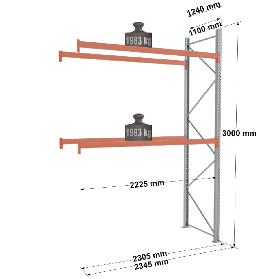 Rack - Kit suivant 3000x2225x1100 mm 2 niveaux de stockage palette Rack - Kit suivant 3000x2225x1100 mm 2 niveaux de stockage palette-Lire la description
