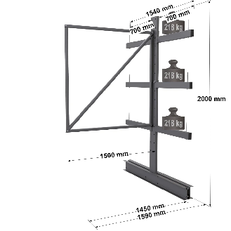 Cantilever léger double face - Kit suivant H. 2000 x L. 1500 x P. 700 mm 3 niv.-Lire la description
