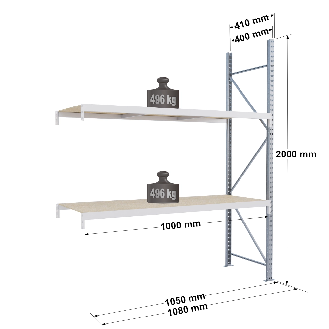 Rayonnage Epsivol One - kit suivant 2000x1000x400 mm 2 niv - 496 kg/niveau-Lire la description