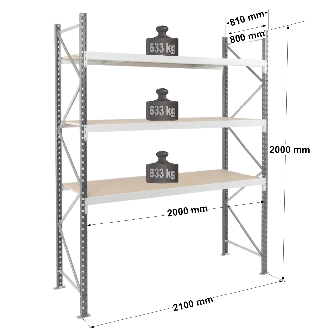 Rayonnage Epsivol - kit départ 2000x2000x800 mm 3 niv. - 633 kg/niveau-Lire la description