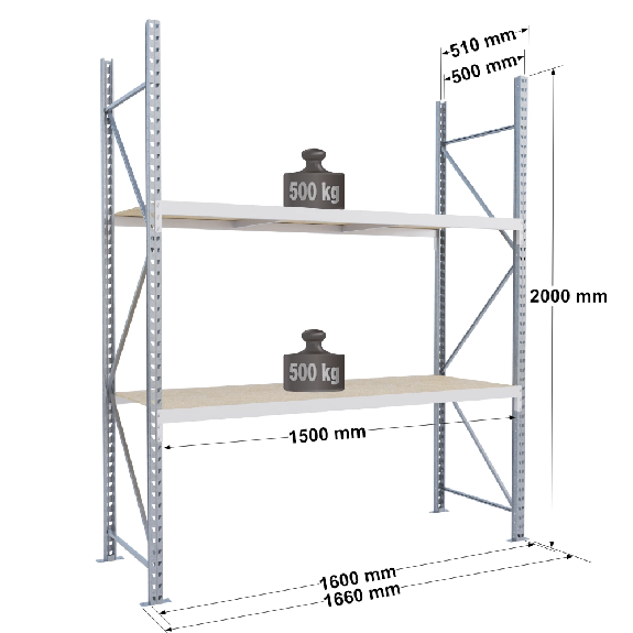 Rayonnage Epsivol One - kit départ 2000x1500x500 mm 2 niv - 500 kg/niveau Rayonnage Epsivol One - kit départ 2000x1500x500 mm 2 niv - 500 kg/niveau-Lire la description