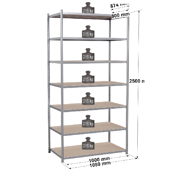 Rayonnage - Kit départ galvanisé 2500x1000x800 mm 7 niv. Rayonnage - Kit départ galvanisé 2500x1000x800 mm 7 niv.-Lire la description