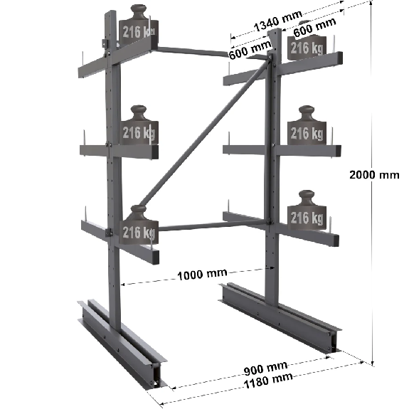 Cantilever léger double face - Kit départ H. 2000 x L. 1000 x P. 600 mm 3 niv. Cantilever léger double face - Kit départ H. 2000 x L. 1000 x P. 600 mm 3 niv.-Lire la description