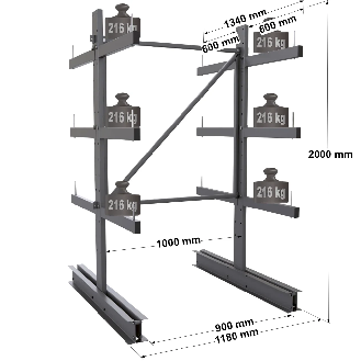 Cantilever léger double face - Kit départ H. 2000 x L. 1000 x P. 600 mm 3 niv.-Lire la description