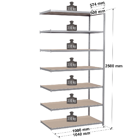 Rayonnage - Kit suivant galvanisé 2500x1000x500 mm 7 niv. Rayonnage - Kit suivant galvanisé 2500x1000x500 mm 7 niv.-Lire la description