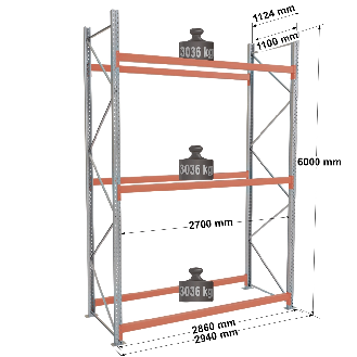 Rack Epsirack XL - Kit départ 6000x2700x1100 mm 3 niv. de stockage palette-Lire la description