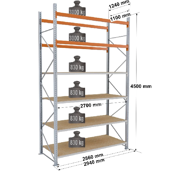 Rack hybride - Kit départ 4500x2700x1100 mm 4 + 1 niv. Picking/Rack-Lire la description