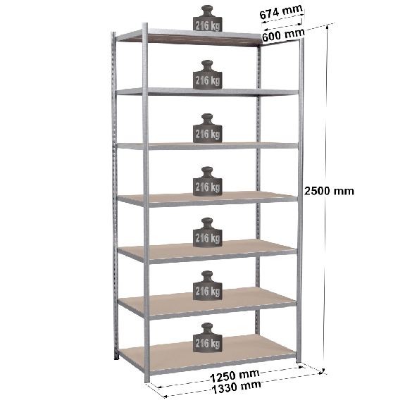 Rayonnage - Kit départ galvanisé 2500x1250x600 mm 7 niv. Rayonnage - Kit départ galvanisé 2500x1250x600 mm 7 niv.-Lire la description