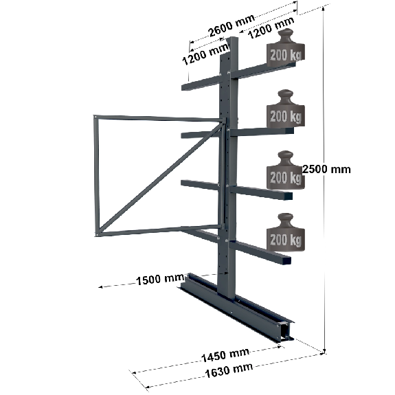 Cantilever lourd double face - Kit suivant H. 2500 x L. 1500 x P. 1200 mm 4 niv. Cantilever lourd double face - Kit suivant H. 2500 x L. 1500 x P. 1200 mm 4 niv.-Lire la description